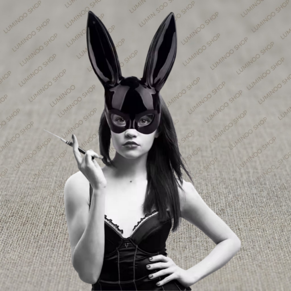 نقاب بالماسکه گوش‌دار مدل فانتزی (BDSM Mask) مشکی براق