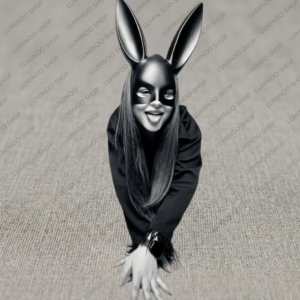 نقاب بالماسکه گوش‌دار مدل فانتزی (BDSM Mask) مشکی براق